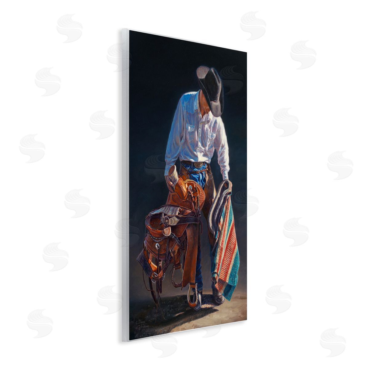 Stoic Cowboy and Saddle Wood Plaque Wall Art, Home Decor by David Graham