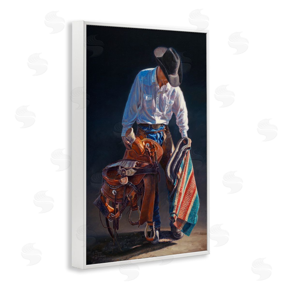 Stoic Cowboy and Saddle White Frame Print Wall Art, Home Decor by David Graham