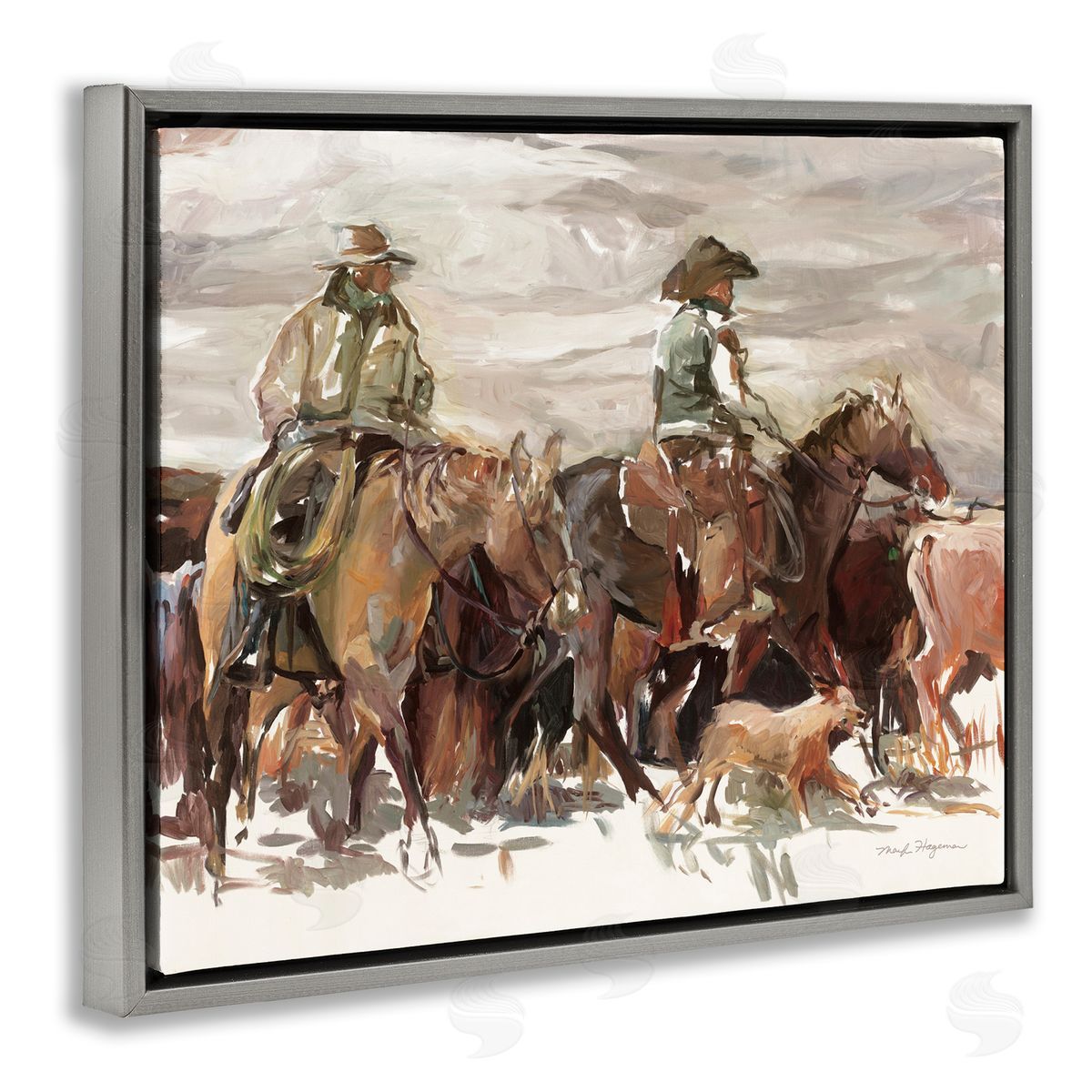 Round Up Cowboys Grey Floating Frame Canvas Wall Art, Home Decor by Marilyn Hageman