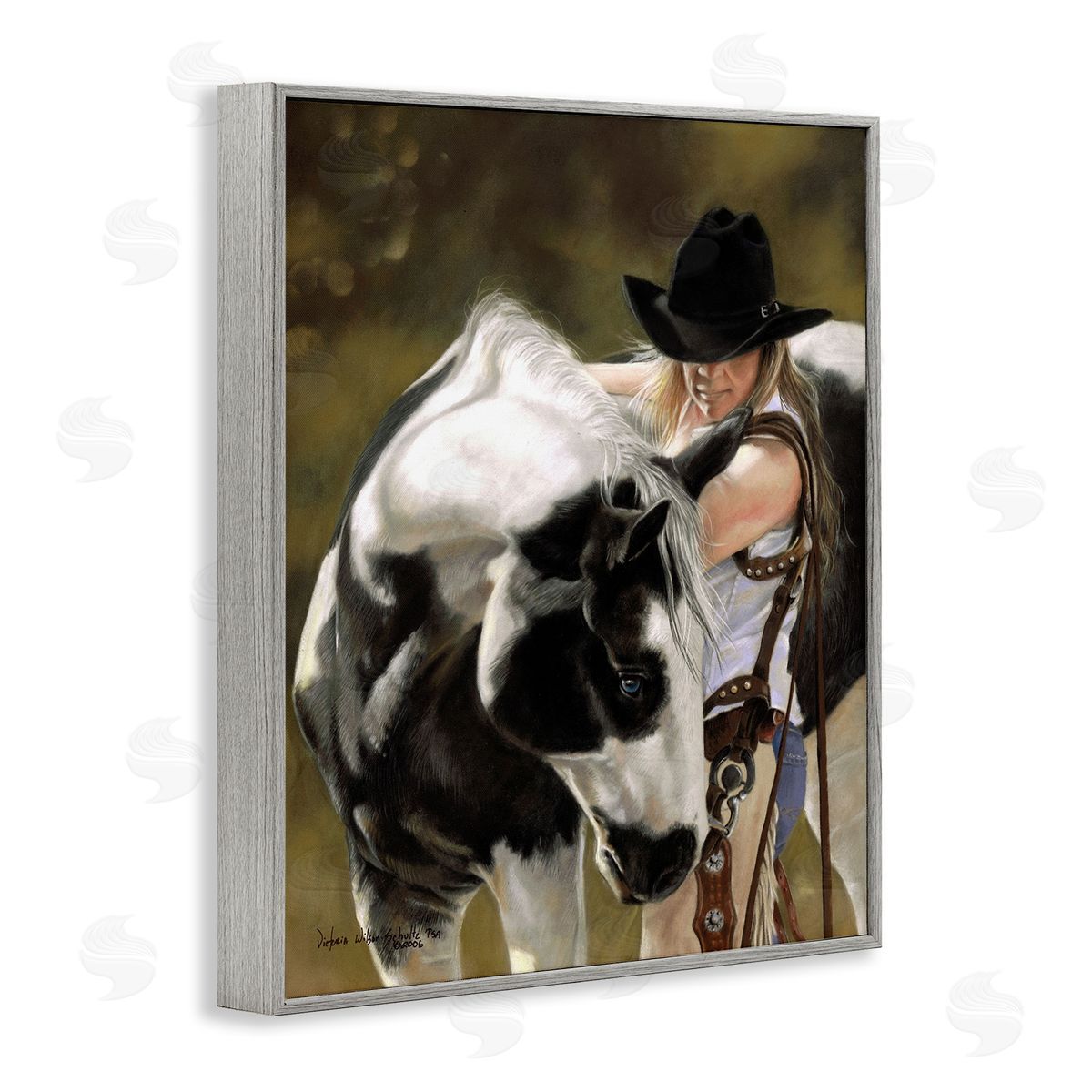Cowgirl and Spotted Horse Grey Frame Print Wall Art, Home Decor by Victoria Schultz