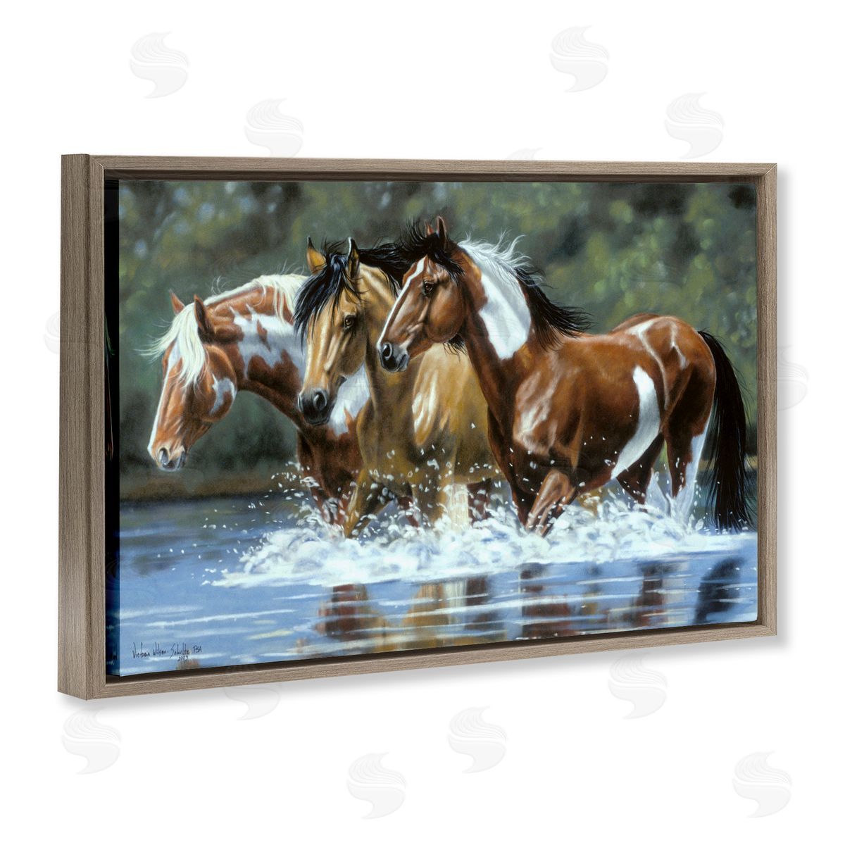 Heading Upstream Horses Brown Floating Frame Canvas Wall Art, Home Decor by Victoria Schultz