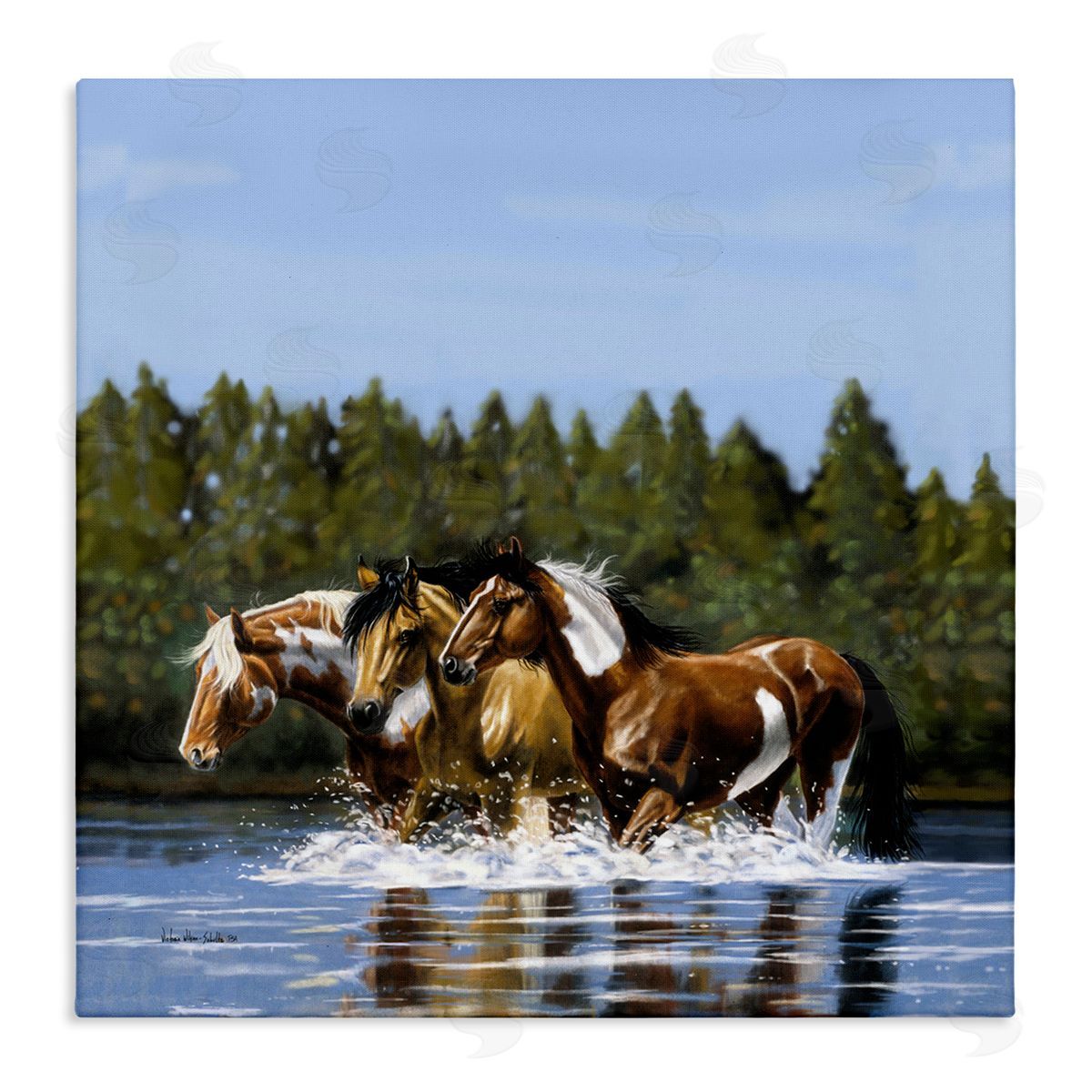 Horses Upstream Splashing Canvas Wall Art, Home Decor by Victoria Schultz