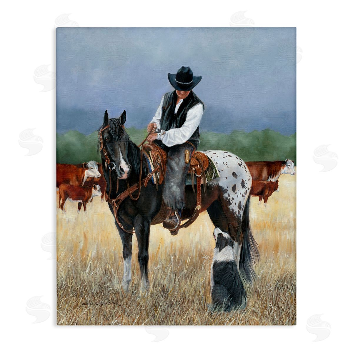 Cowboy and Dog Canvas Wall Art, Home Decor by Victoria Schultz