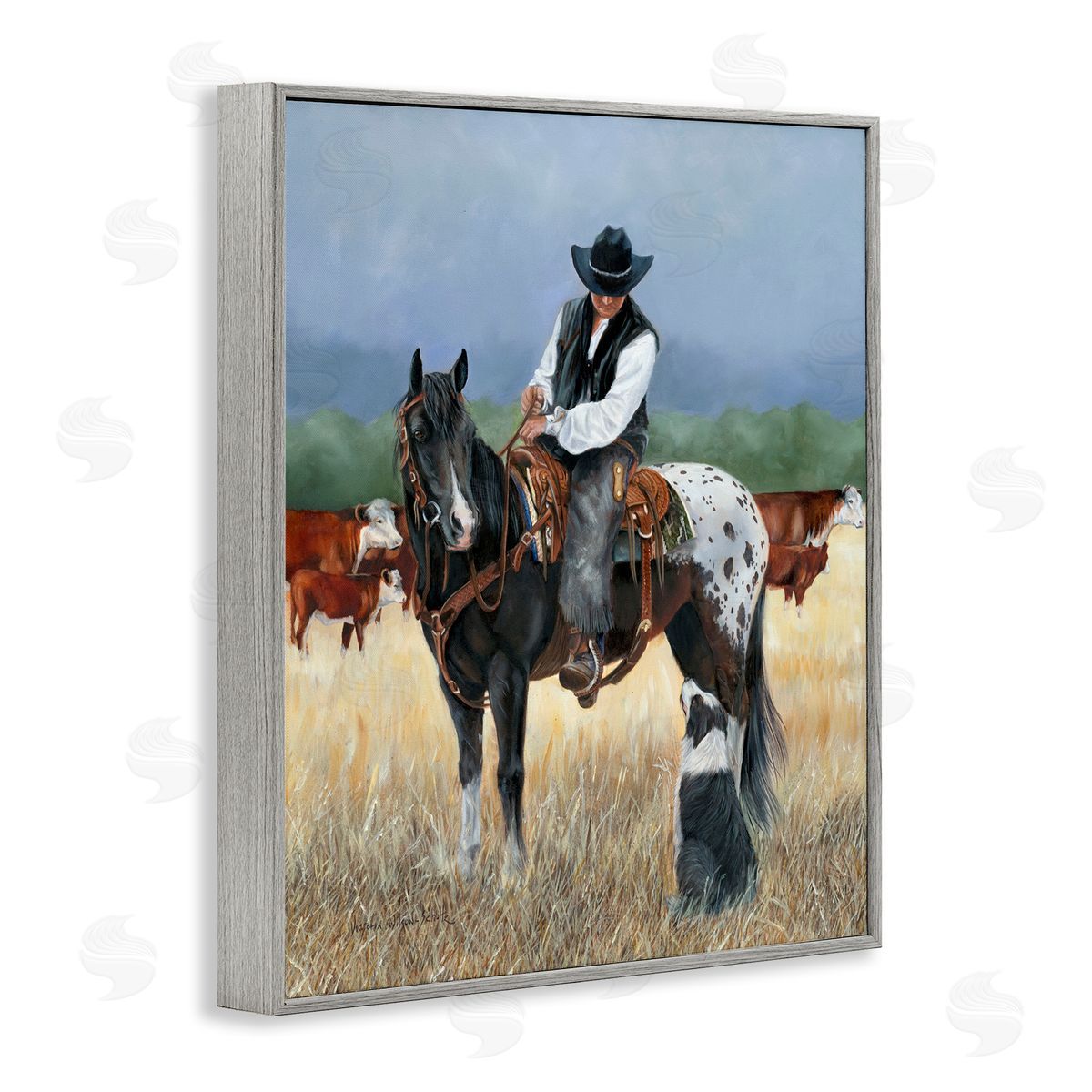 Cowboy and Dog Grey Frame Print Wall Art, Home Decor by Victoria Schultz