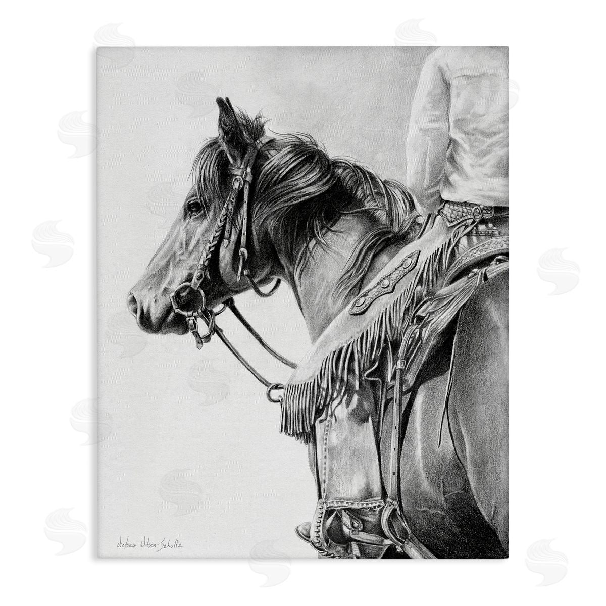 Detailed Stallion and Cowboy Canvas Wall Art, Home Decor by Victoria Schultz
