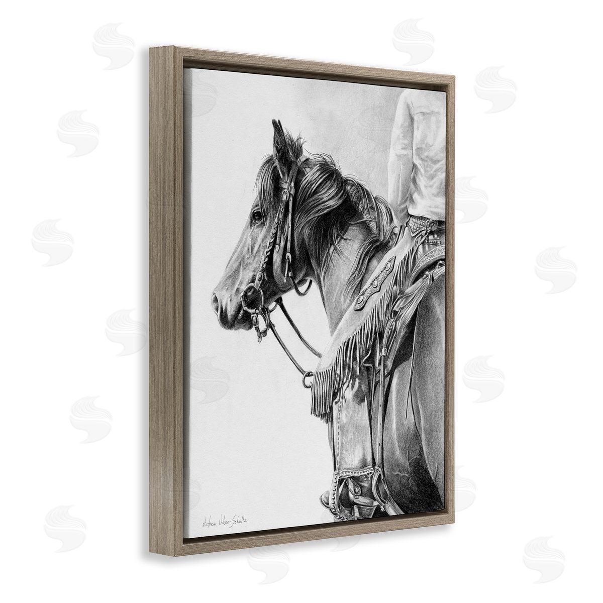 Detailed Stallion and Cowboy Brown Floating Frame Canvas Wall Art, Home Decor by Victoria Schultz