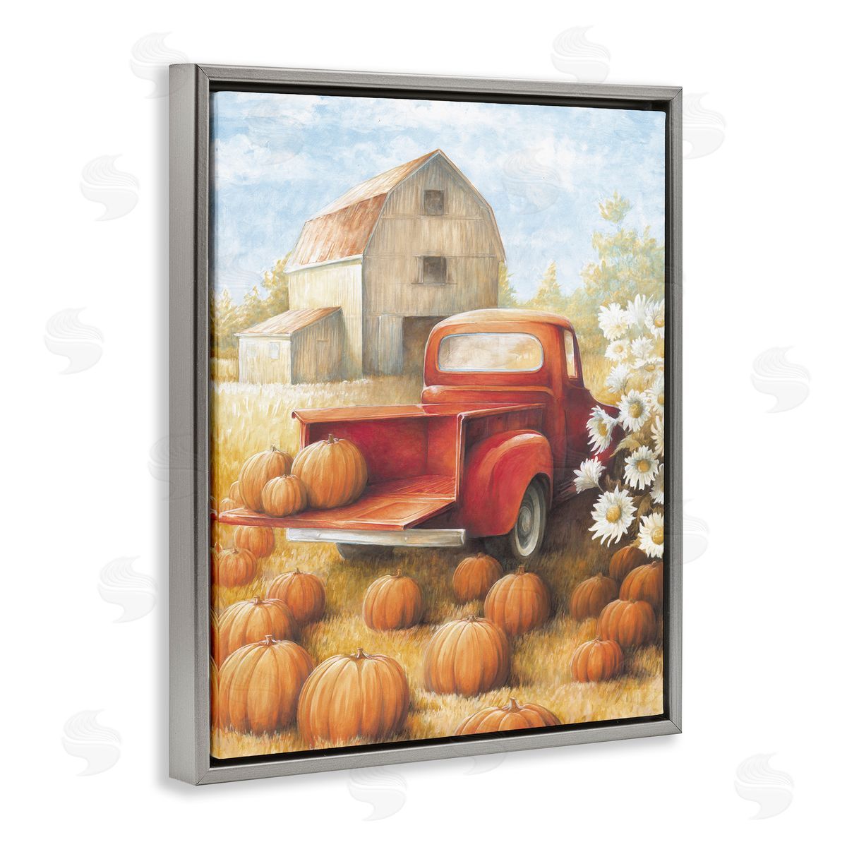 Pumpkin Harvest Drop Off Grey Floating Frame Canvas Wall Art, Home Decor by White Ladder