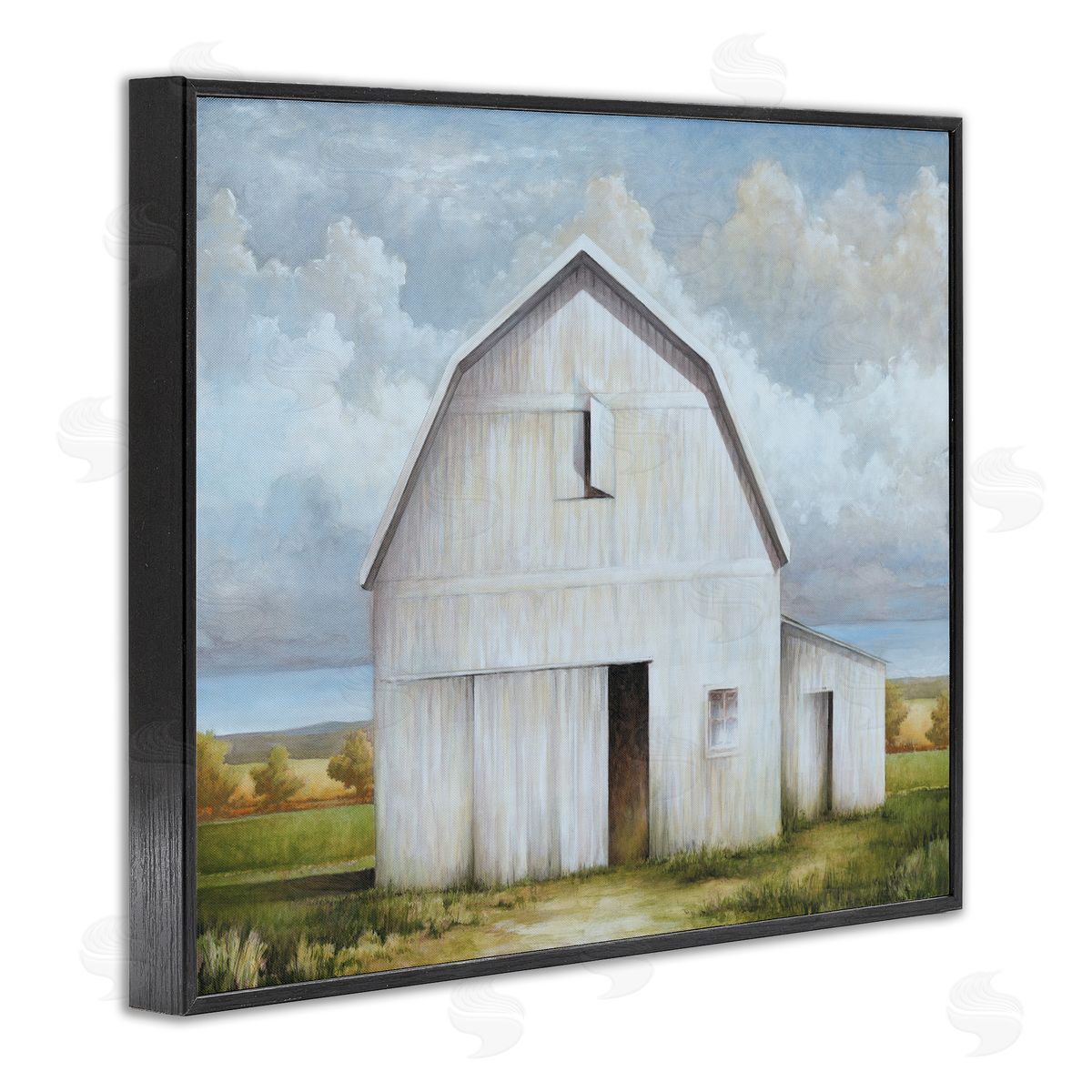 White Barn with Clouds Black Frame Print Wall Art, Home Decor by White Ladder