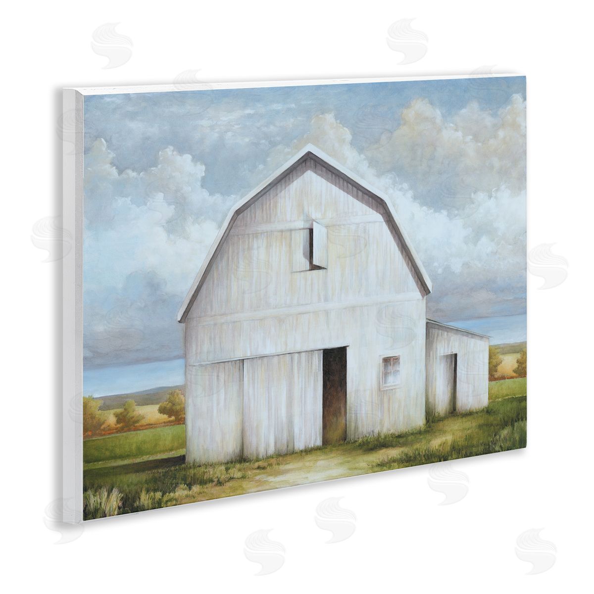 White Barn with Clouds Wood Plaque Wall Art, Home Decor by White Ladder