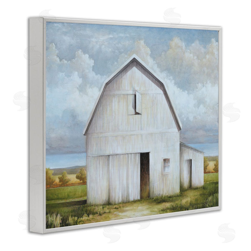 White Ladder | White Barn with Clouds