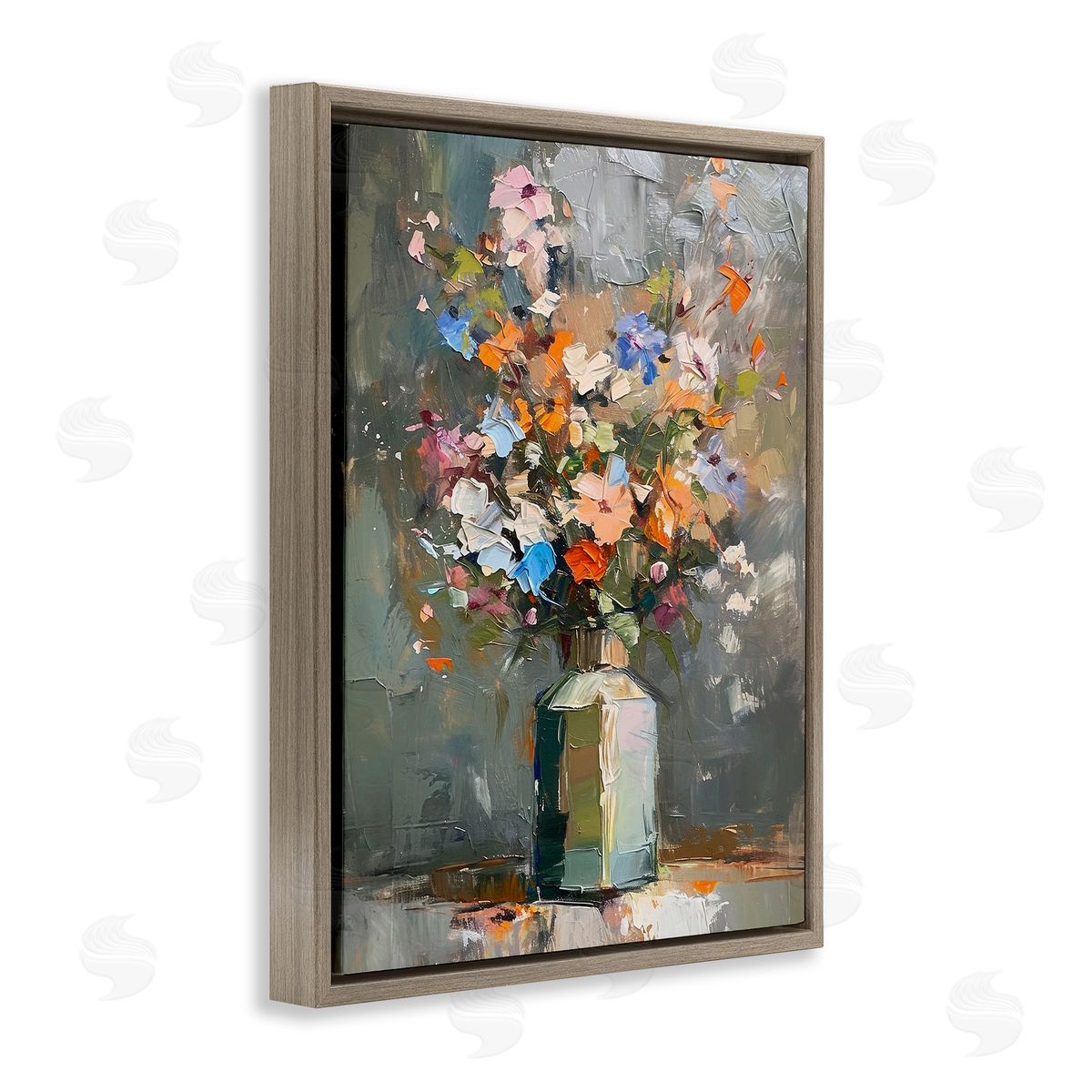 Mixed Bold Bouquet Brown Floating Frame Canvas Wall Art, Home Decor by Ramona Murdock