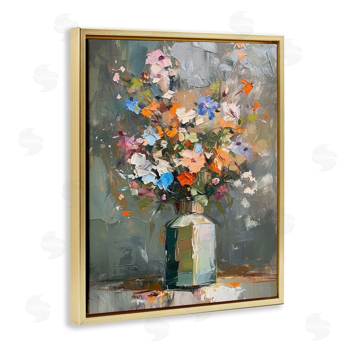 Mixed Bold Bouquet Gold Floating Frame Canvas Wall Art, Home Decor by Ramona Murdock