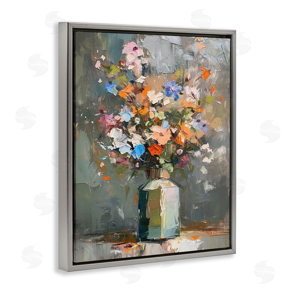 Mixed Bold Bouquet Grey Floating Frame Canvas Wall Art, Home Decor by Ramona Murdock