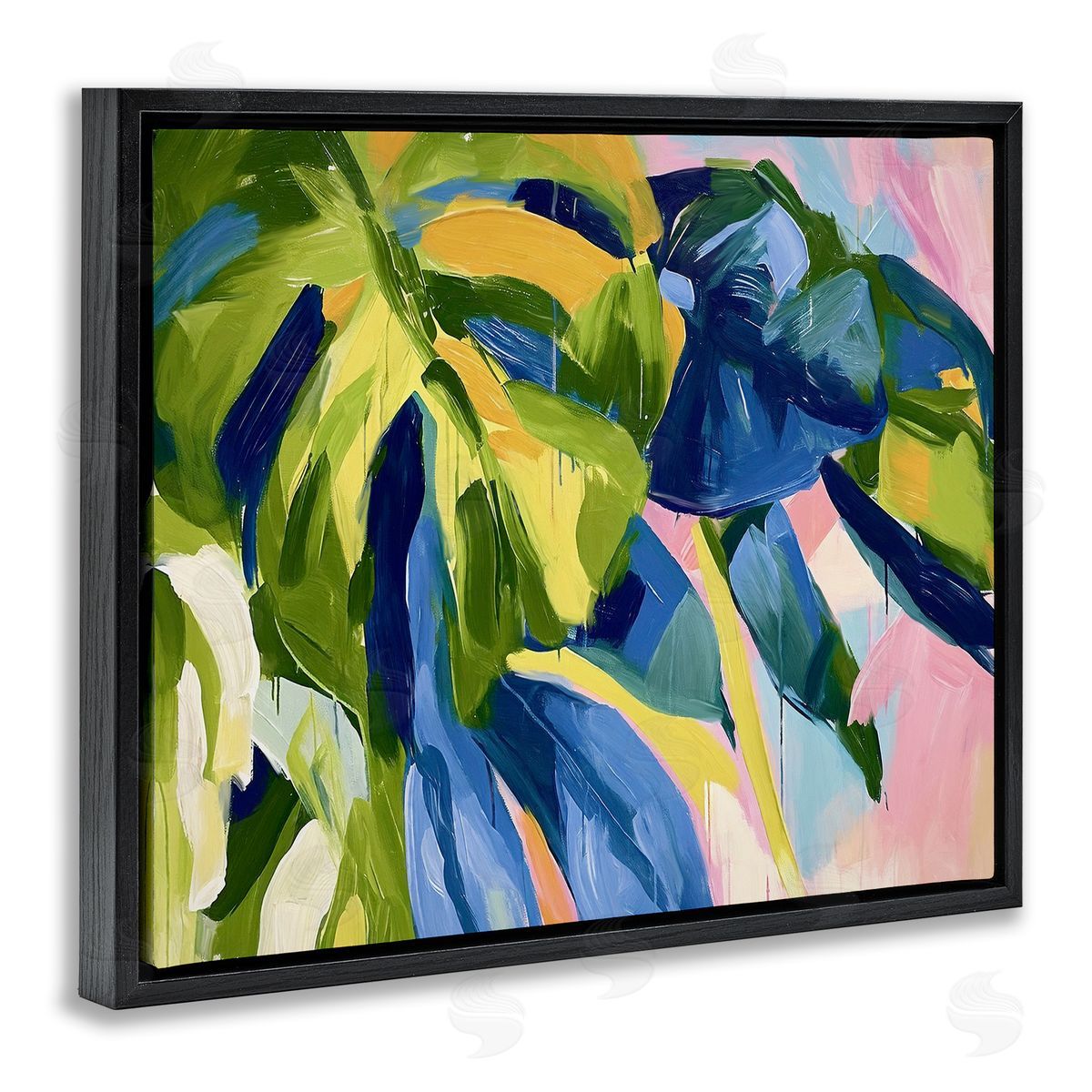 Tropical Leaves Layered Black Floating Frame Canvas Wall Art, Home Decor by Ramona Murdock