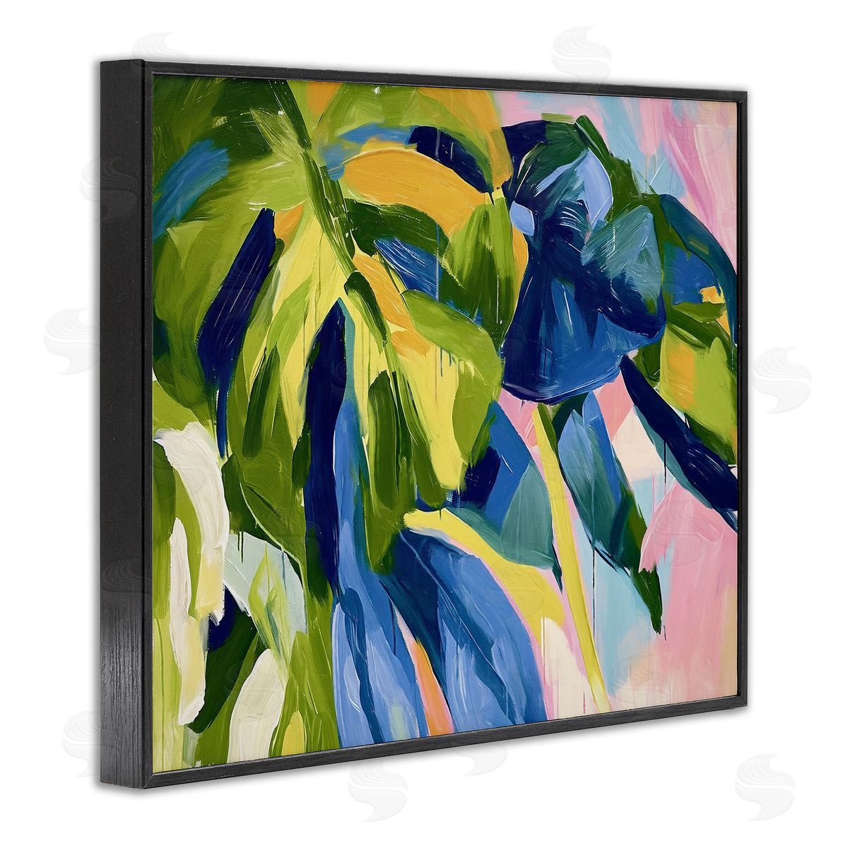 Tropical Leaves Layered Black Frame Print Wall Art, Home Decor by Ramona Murdock