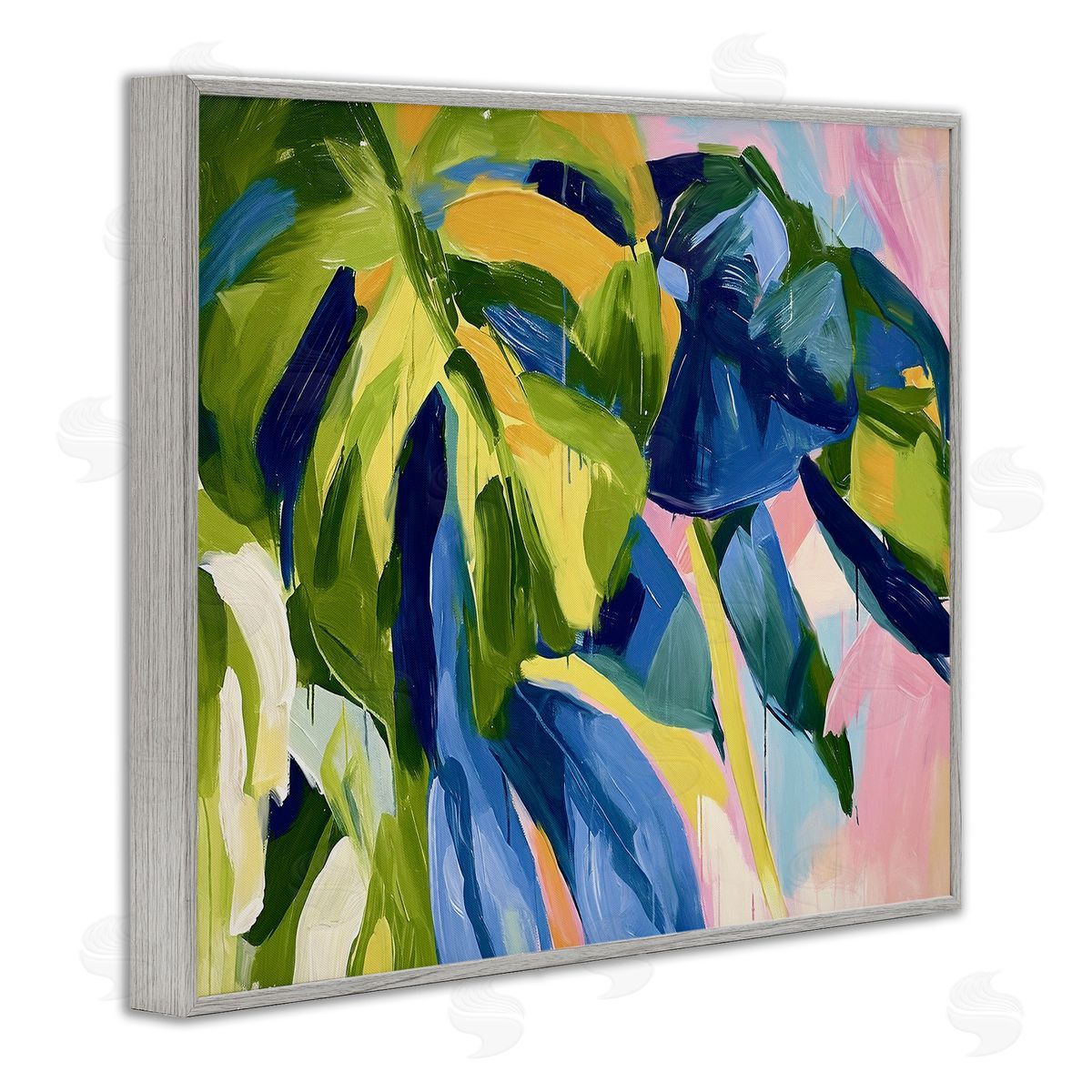 Tropical Leaves Layered Grey Frame Print Wall Art, Home Decor by Ramona Murdock
