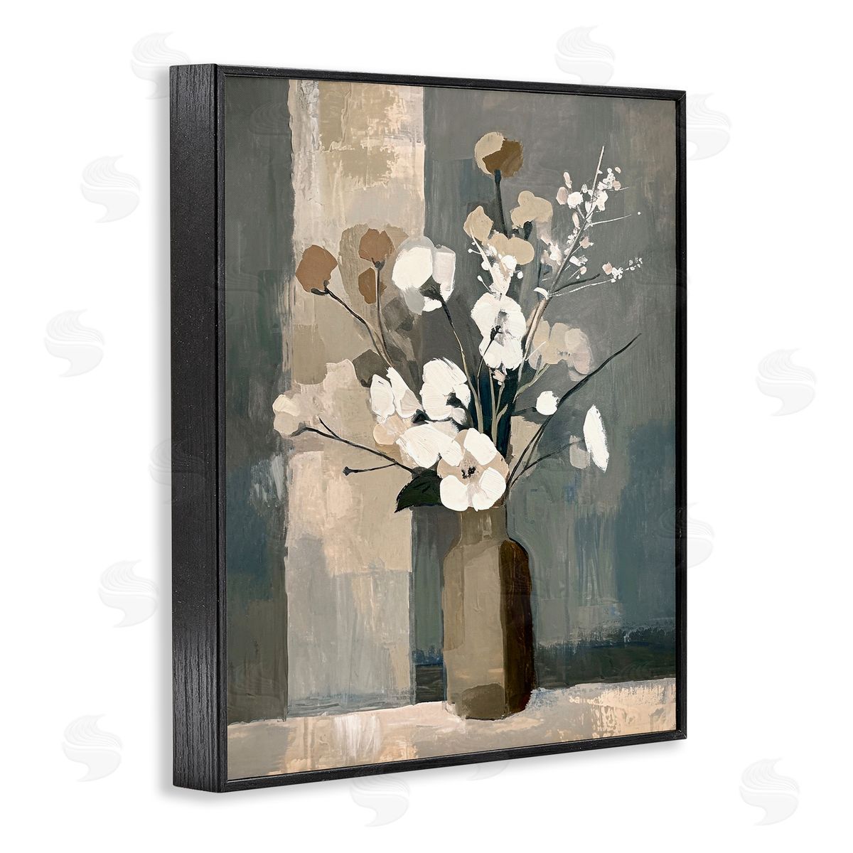 Neutral Floral Vase Black Frame Print Wall Art, Home Decor by Ramona Murdock