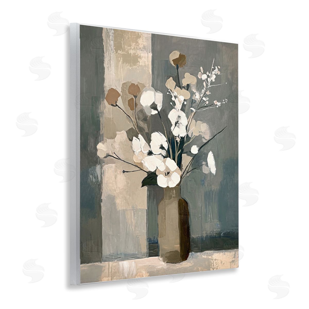 Neutral Floral Vase Wood Plaque Wall Art, Home Decor by Ramona Murdock