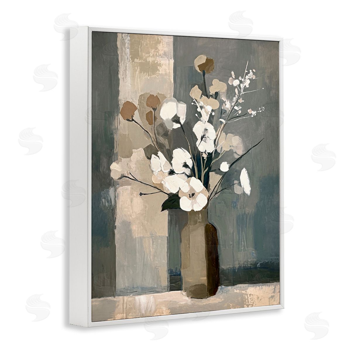 Neutral Floral Vase White Frame Print Wall Art, Home Decor by Ramona Murdock
