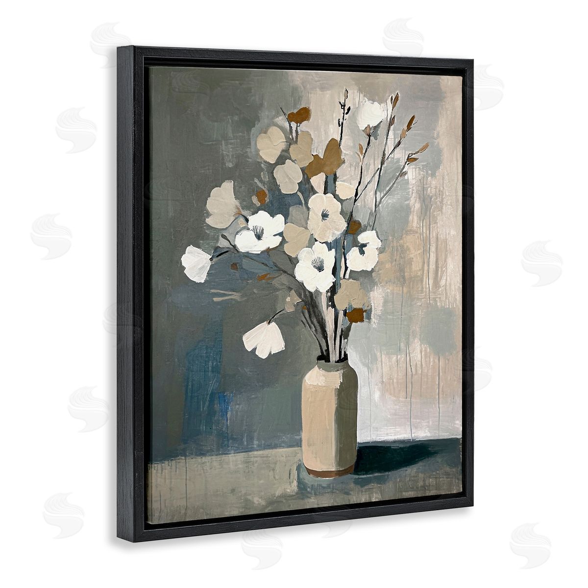 Natural Floral Vase Black Floating Frame Canvas Wall Art, Home Decor by Ramona Murdock