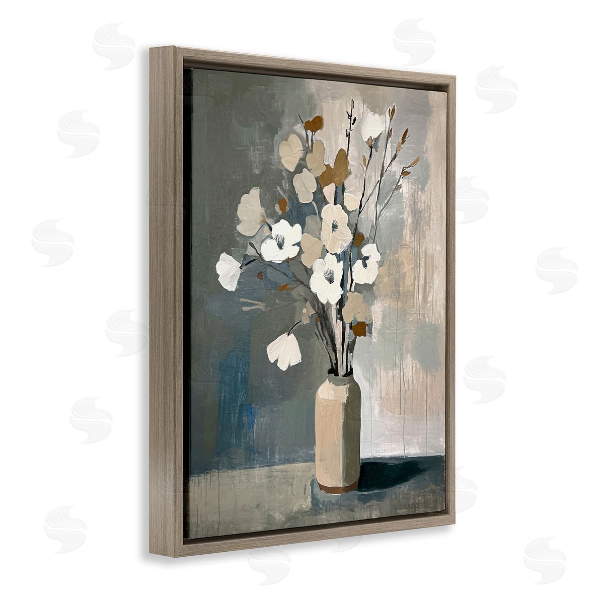 Natural Floral Vase Brown Floating Frame Canvas Wall Art, Home Decor by Ramona Murdock