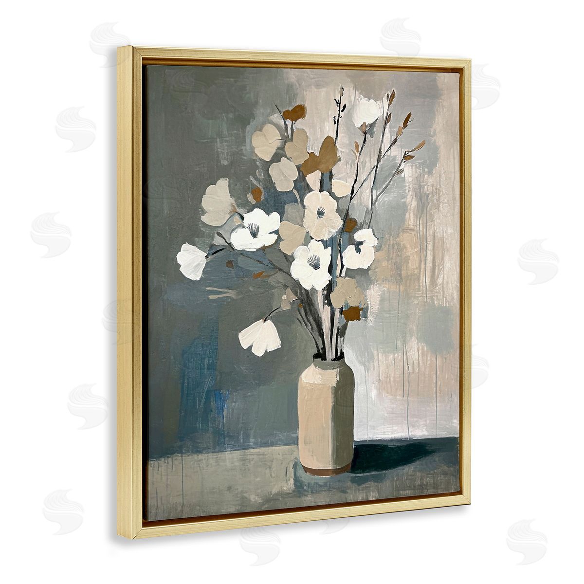 Natural Floral Vase Gold Floating Frame Canvas Wall Art, Home Decor by Ramona Murdock