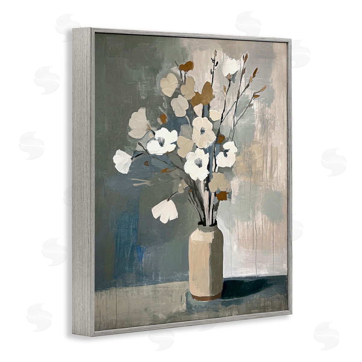 Natural Floral Vase Grey Frame Print Wall Art, Home Decor by Ramona Murdock