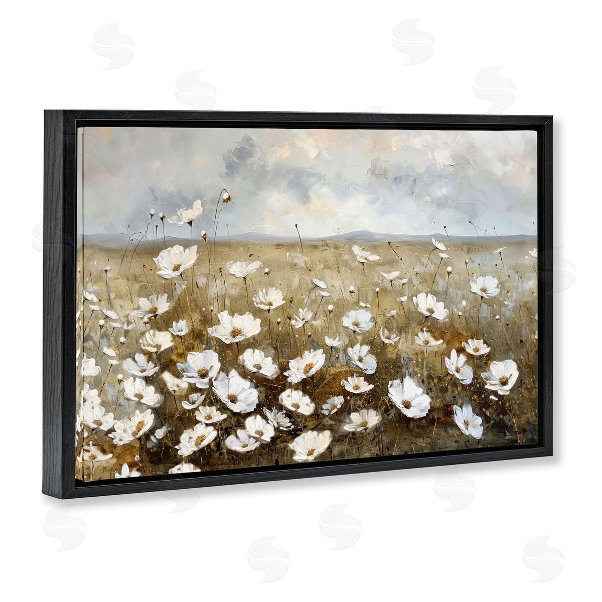 Prairie Wildflower Field Black Floating Frame Canvas Wall Art, Home Decor by Ramona Murdock