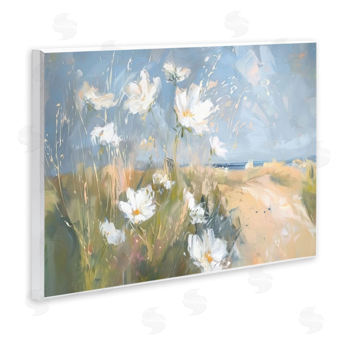 Seaside Wildflowers Scenery Wood Plaque Wall Art, Home Decor by Ramona Murdock