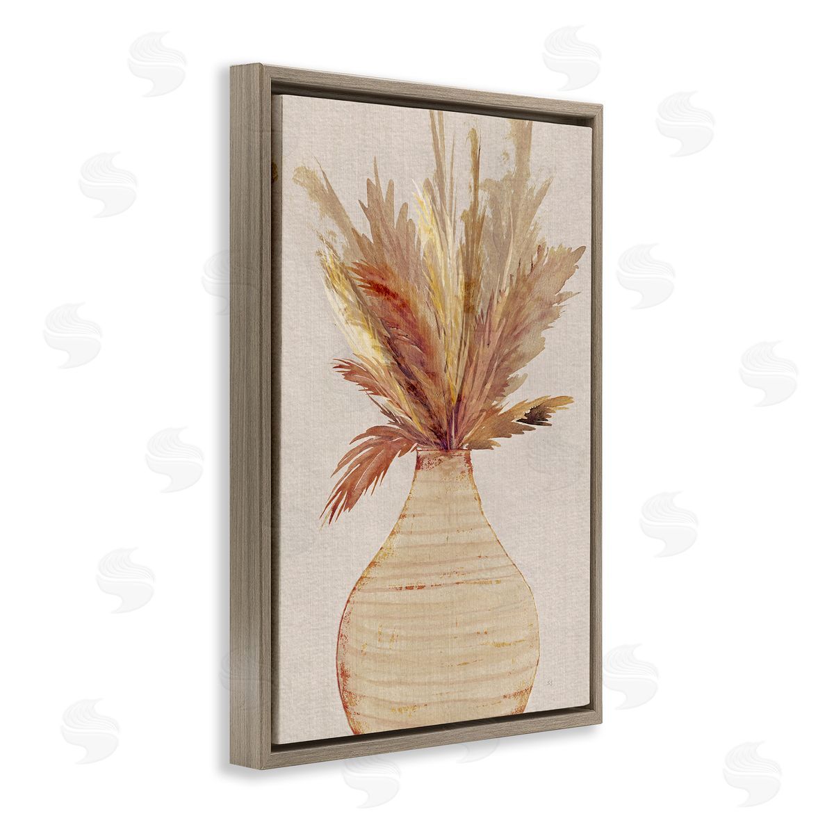 Potted Wheat Reeds Brown Floating Frame Canvas Wall Art, Home Decor by Susan Jill