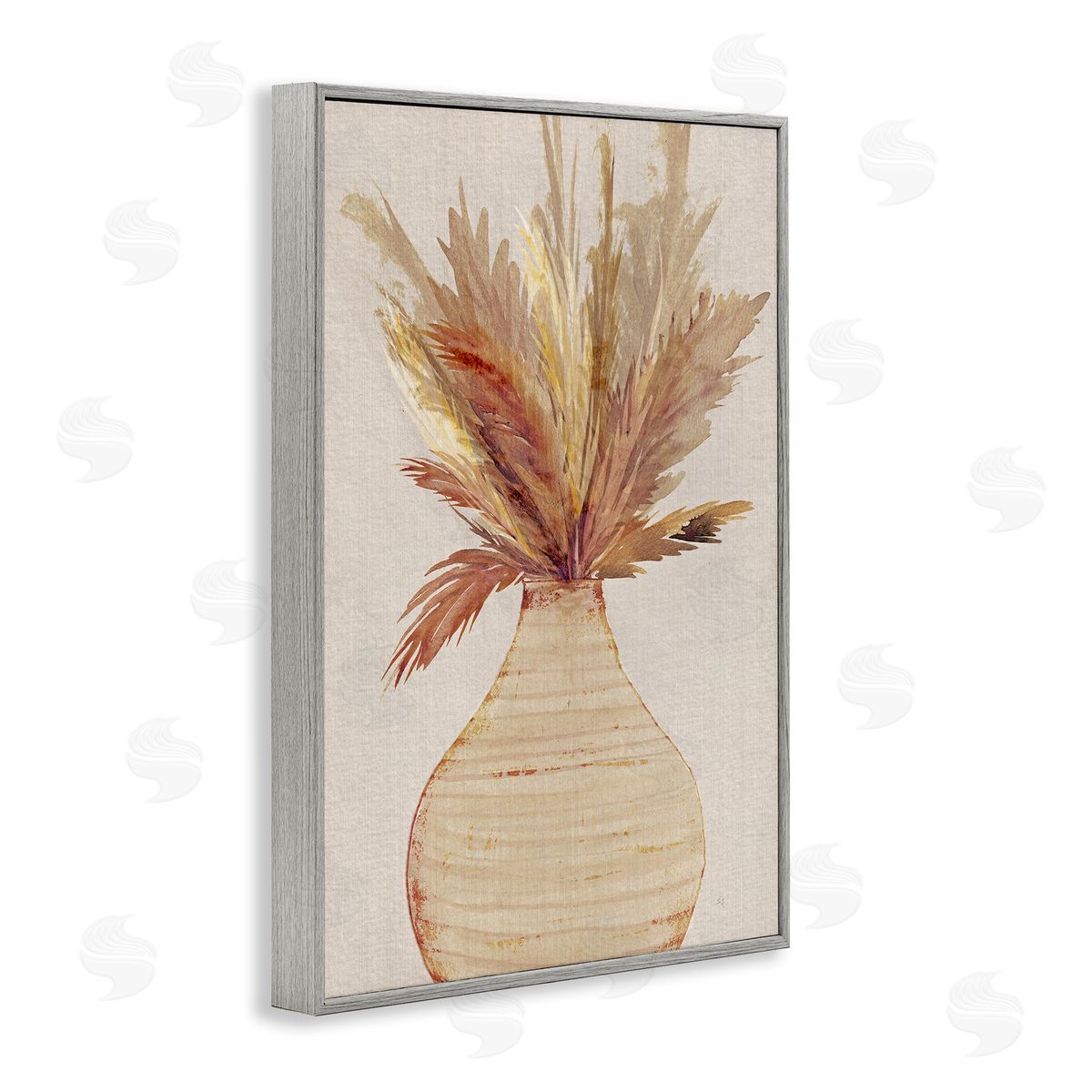 Potted Wheat Reeds Grey Frame Print Wall Art, Home Decor by Susan Jill