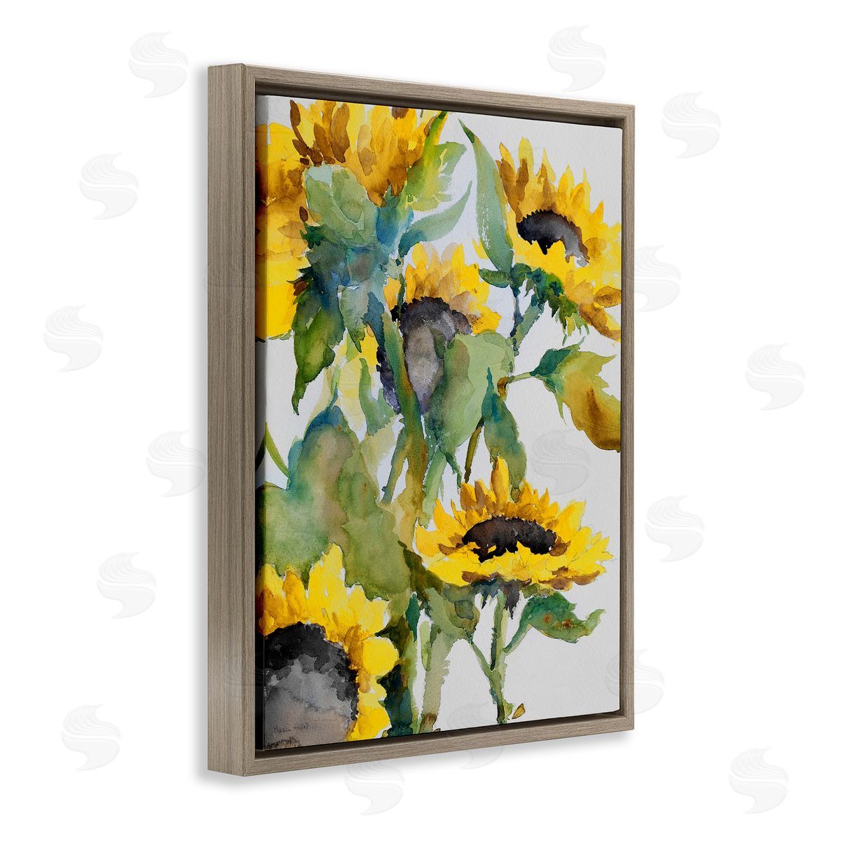 Bright Blooming Sunflowers Brown Floating Frame Canvas Wall Art, Home Decor by Theresa Heidel