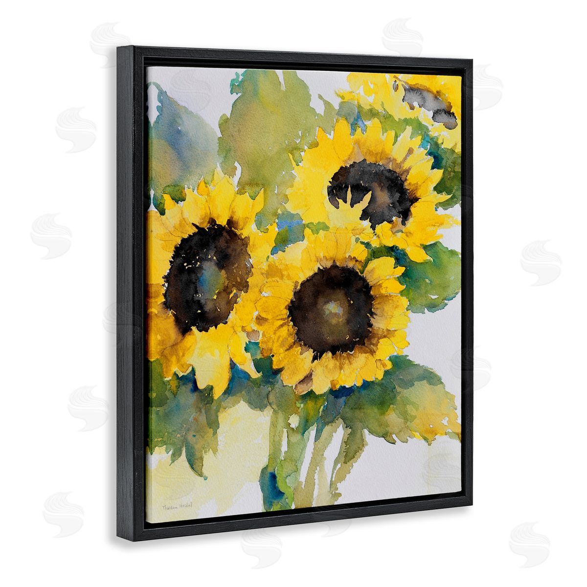 Blooming Sunflower Bundle Black Floating Frame Canvas Wall Art, Home Decor by Theresa Heidel