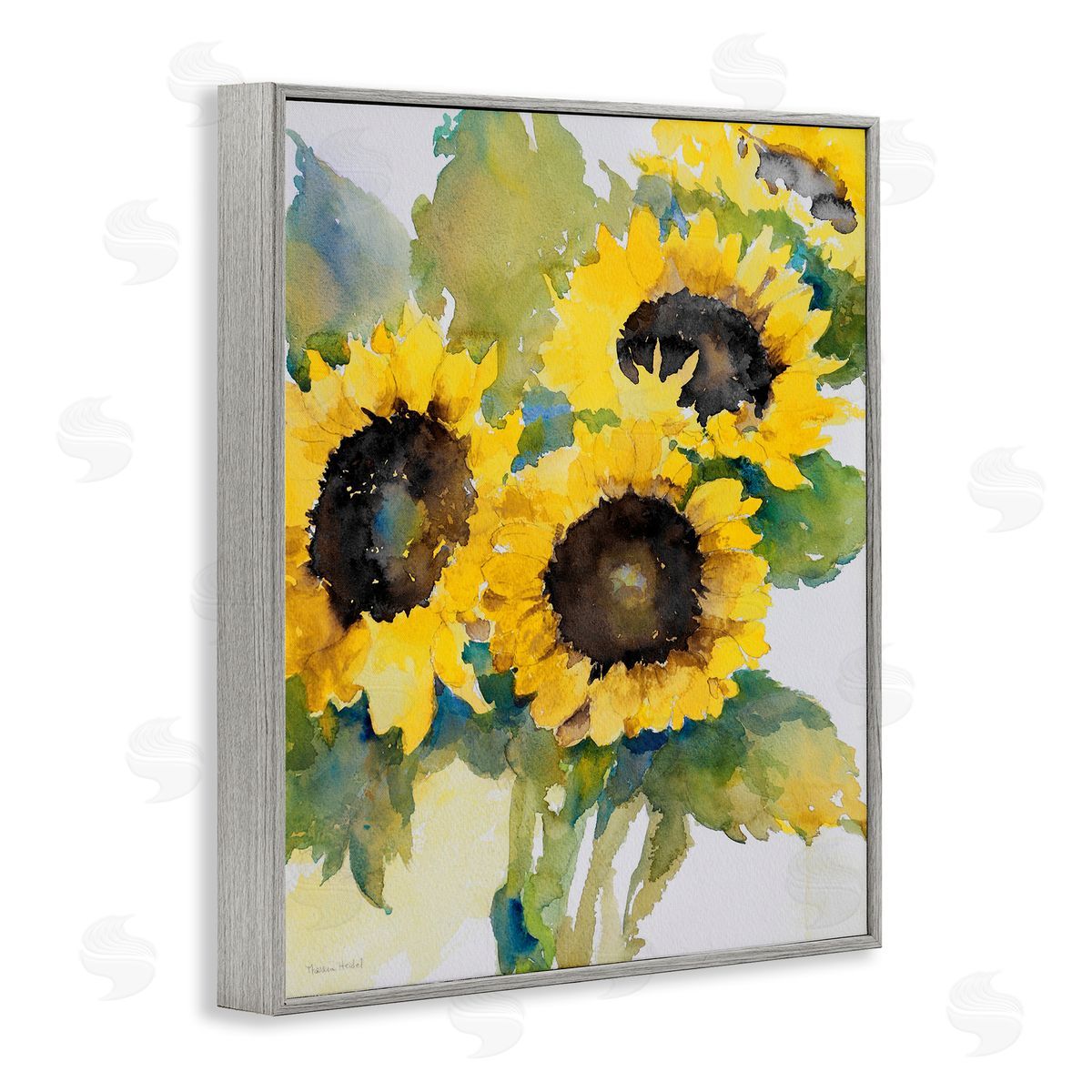 Blooming Sunflower Bundle Grey Frame Print Wall Art, Home Decor by Theresa Heidel