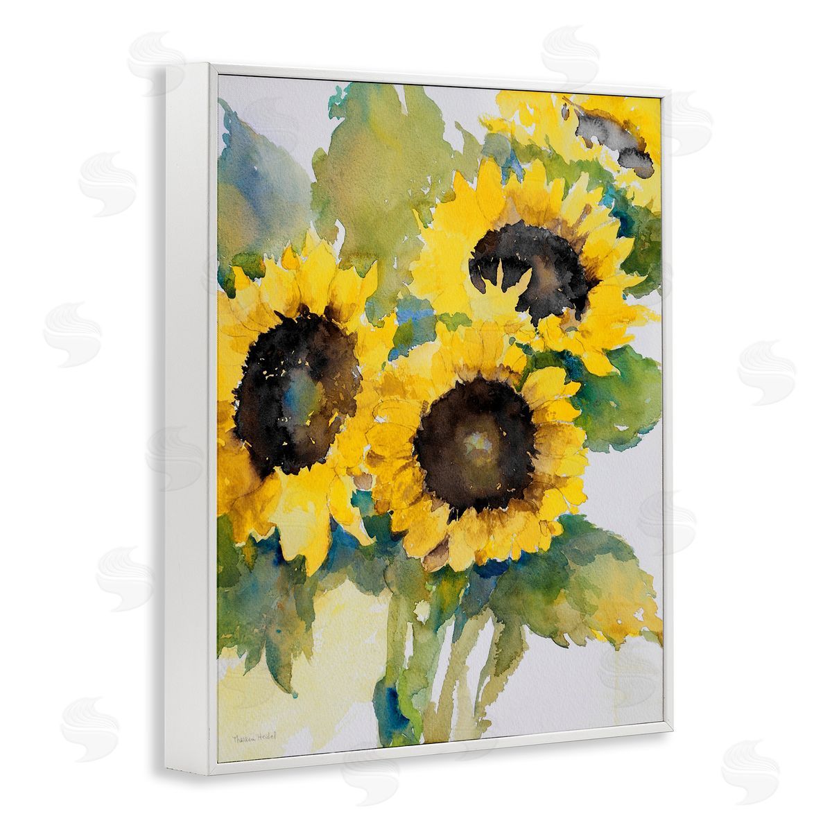 Blooming Sunflower Bundle White Frame Print Wall Art, Home Decor by Theresa Heidel