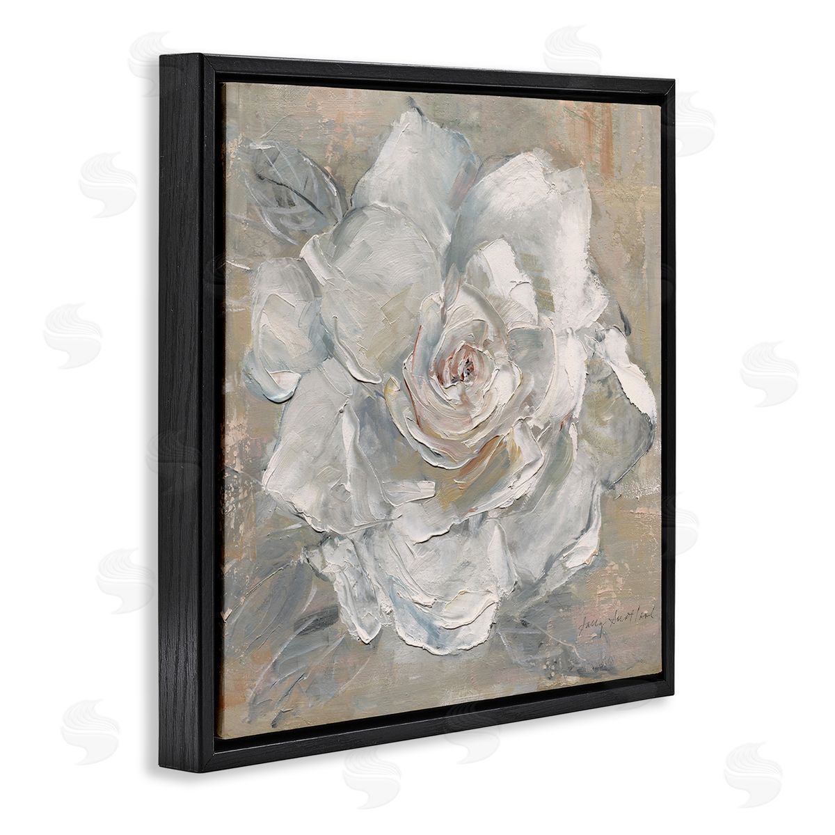 Paint Streak Rose Black Floating Frame Canvas Wall Art, Home Decor by Sally Swatland