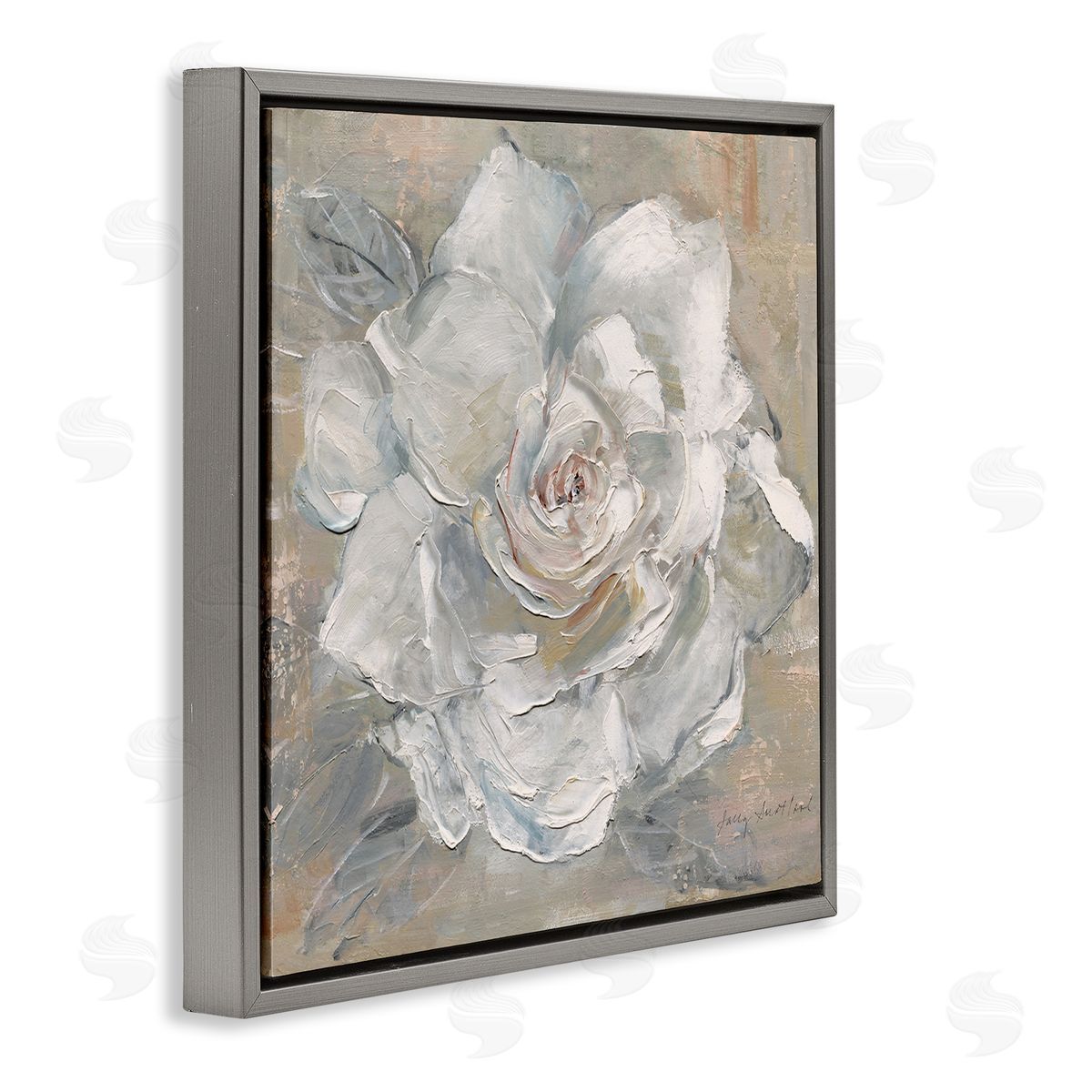 Paint Streak Rose Grey Floating Frame Canvas Wall Art, Home Decor by Sally Swatland