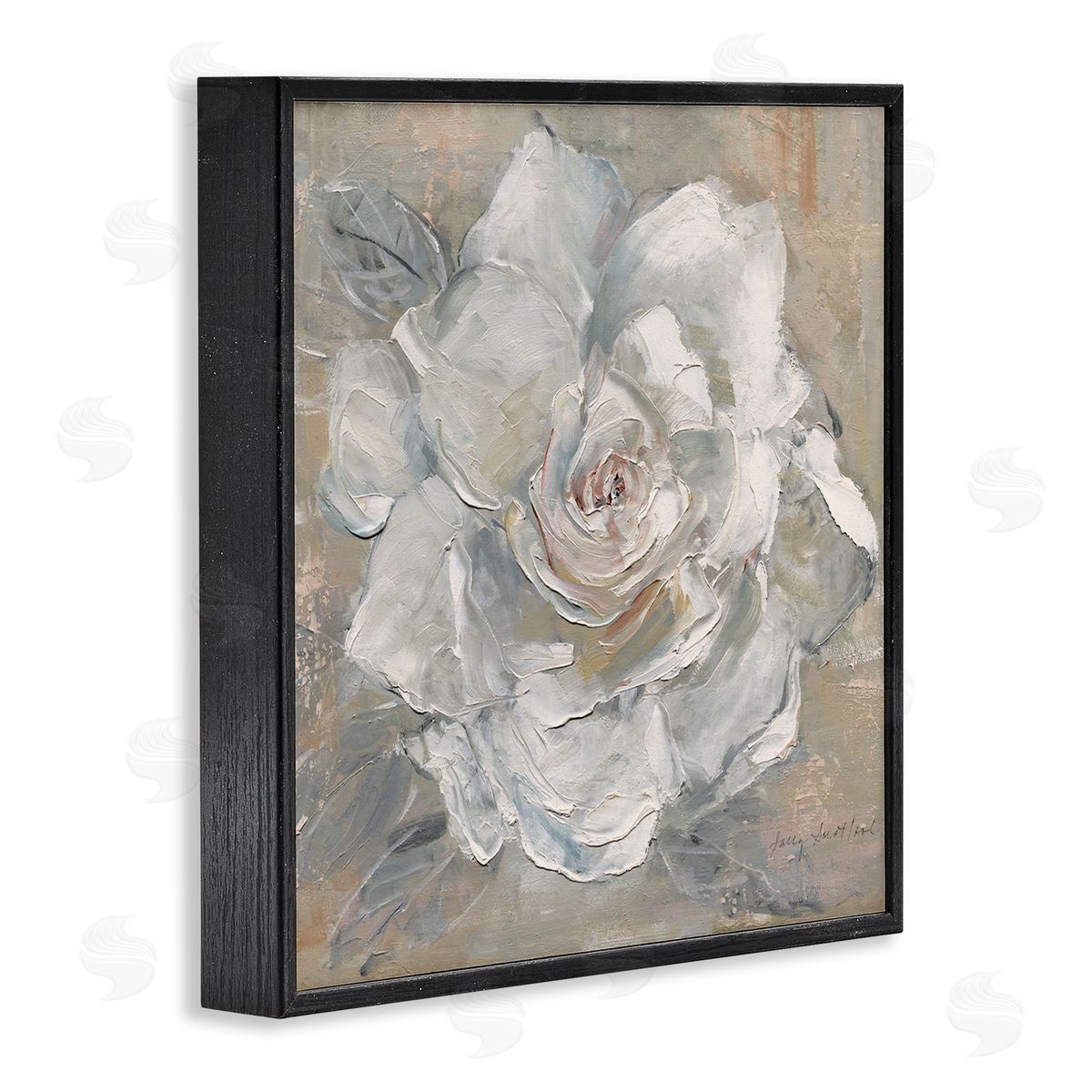 Paint Streak Rose Black Frame Print Wall Art, Home Decor by Sally Swatland