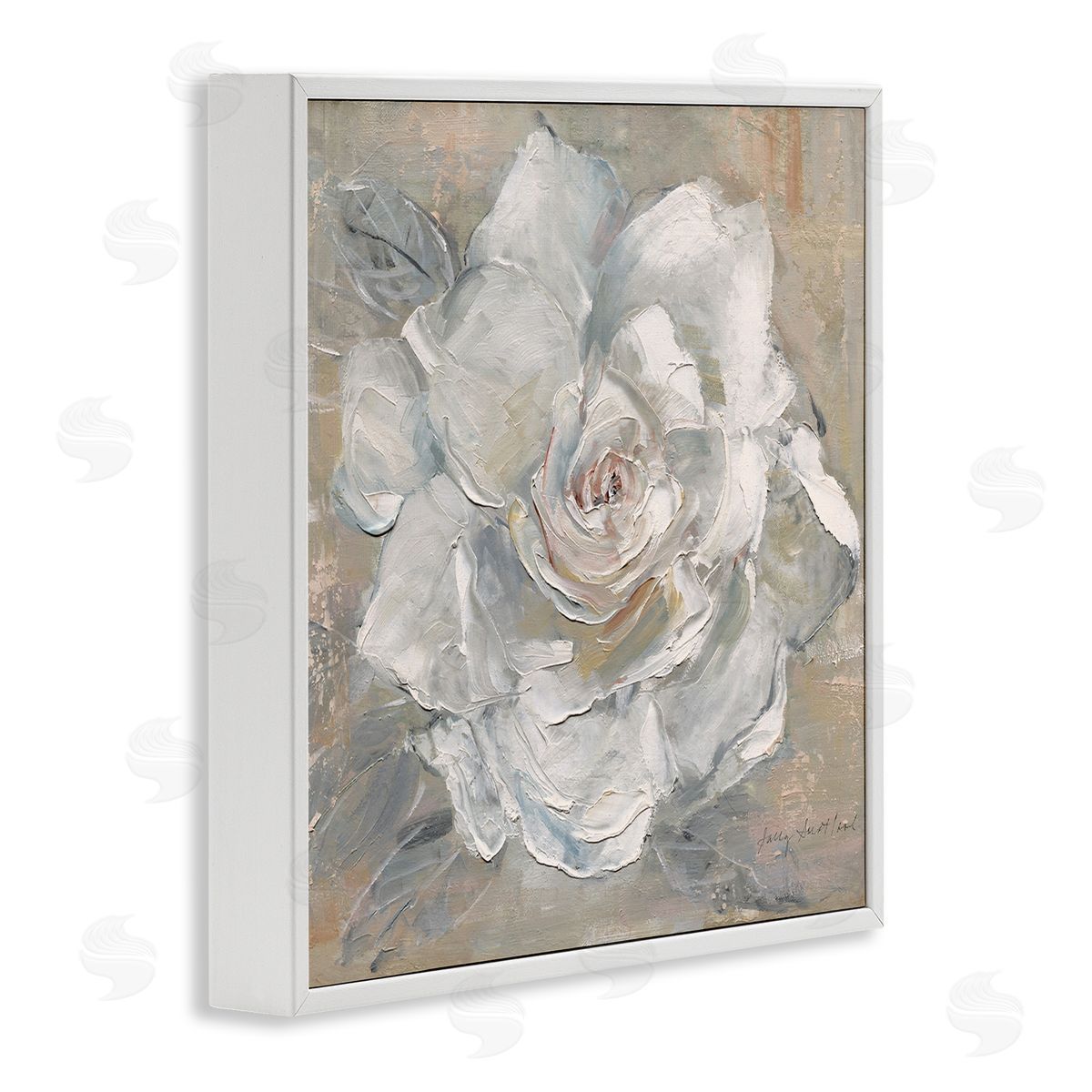 Paint Streak Rose White Frame Print Wall Art, Home Decor by Sally Swatland