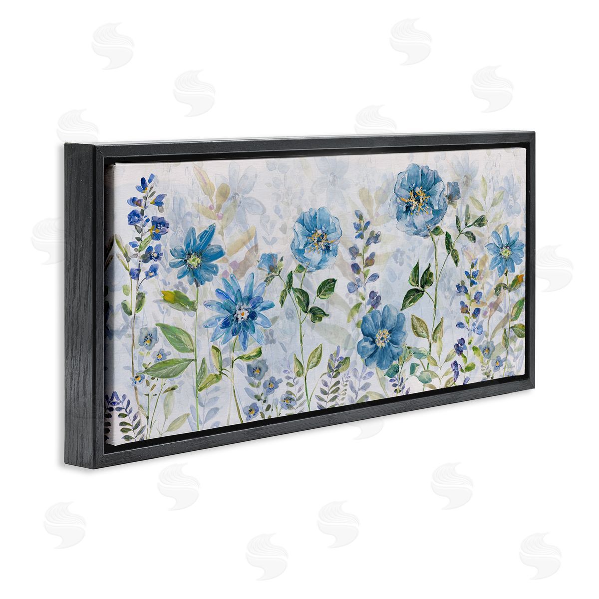 Wild Blue Poppies Black Floating Frame Canvas Wall Art, Home Decor by Sally Swatland
