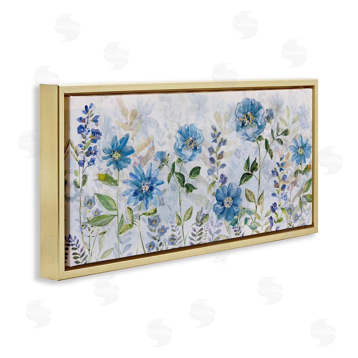 Wild Blue Poppies Gold Floating Frame Canvas Wall Art, Home Decor by Sally Swatland
