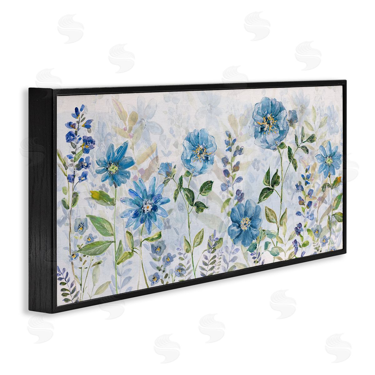 Wild Blue Poppies Black Frame Print Wall Art, Home Decor by Sally Swatland