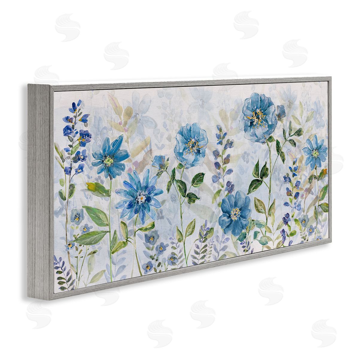 Wild Blue Poppies Grey Frame Print Wall Art, Home Decor by Sally Swatland