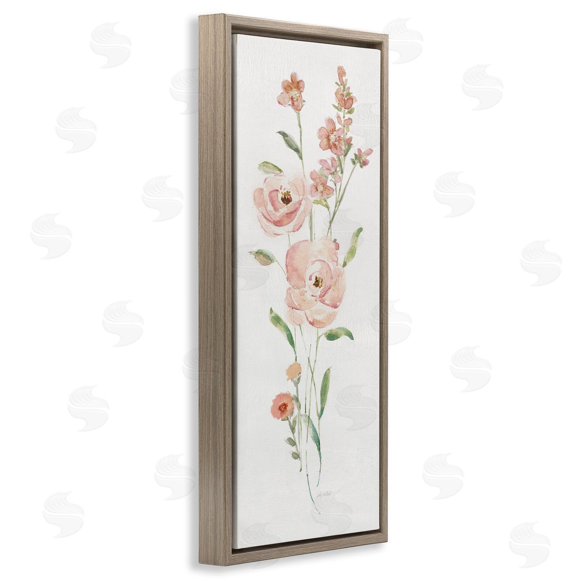 Pastel Rose Sprigs Brown Floating Frame Canvas Wall Art, Home Decor by Sally Swatland