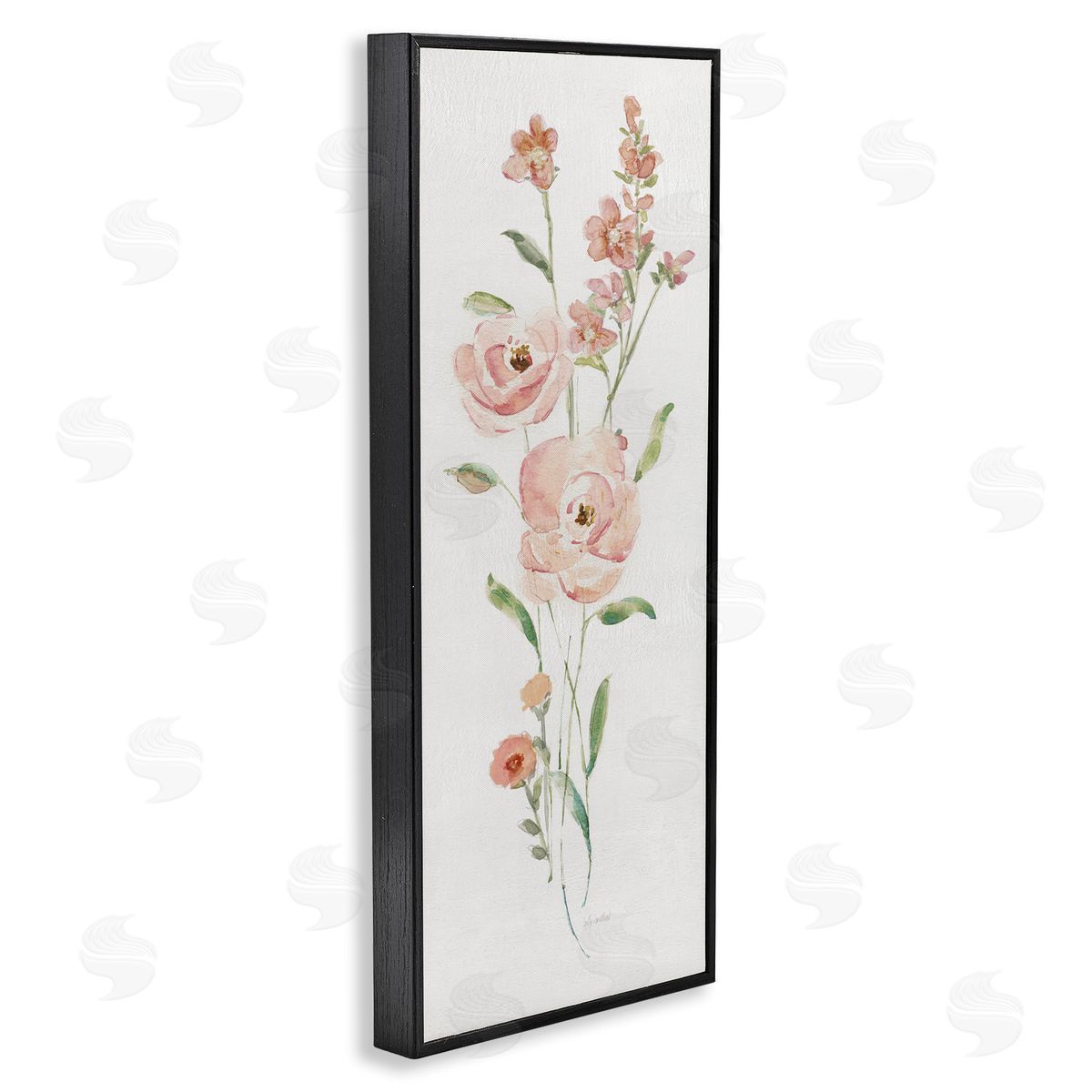 Pastel Rose Sprigs Black Frame Print Wall Art, Home Decor by Sally Swatland