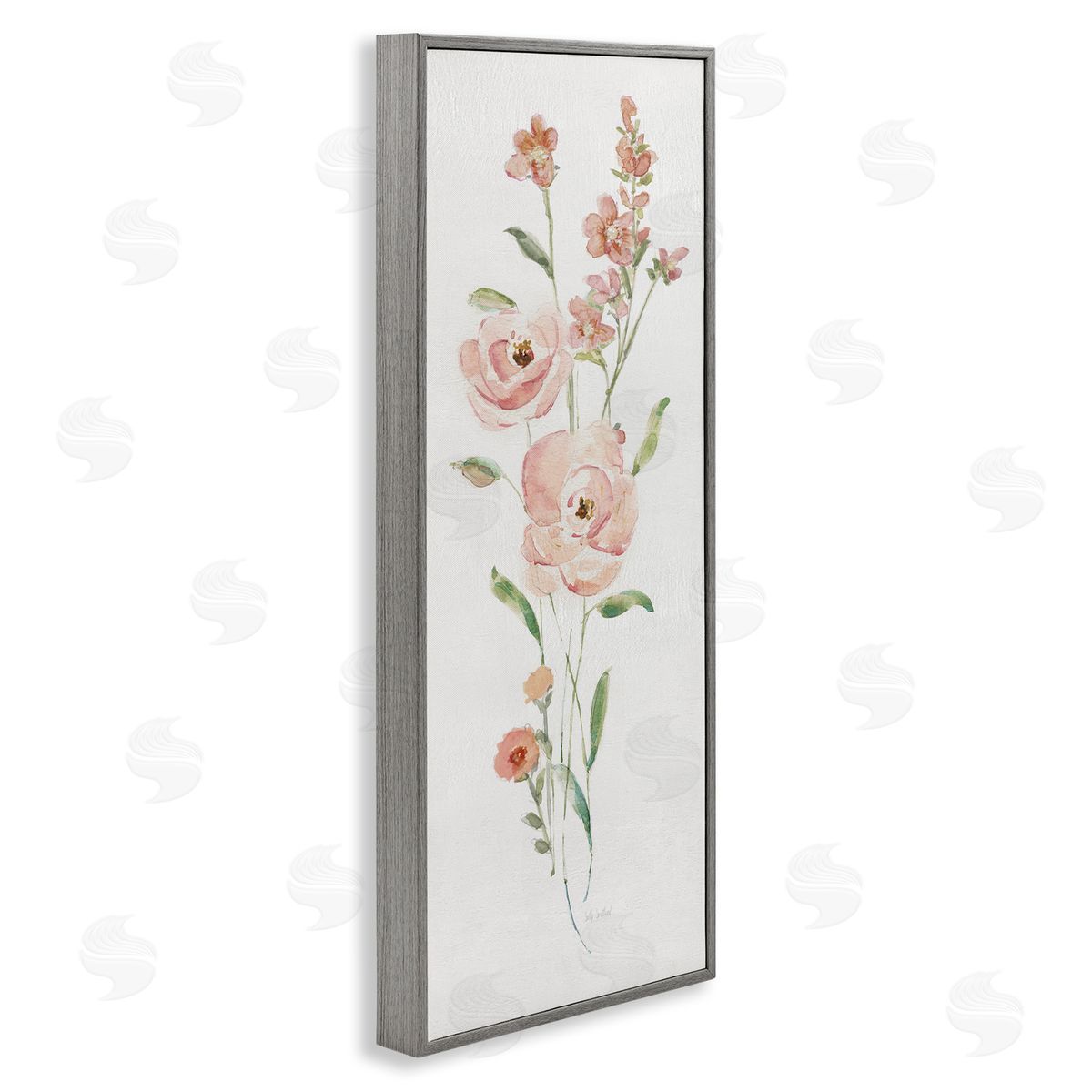 Pastel Rose Sprigs Grey Frame Print Wall Art, Home Decor by Sally Swatland