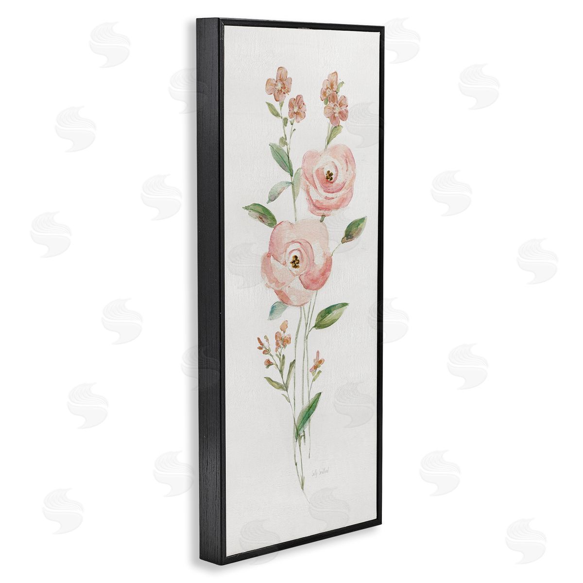 Soft Rose Sprigs Black Frame Print Wall Art, Home Decor by Sally Swatland
