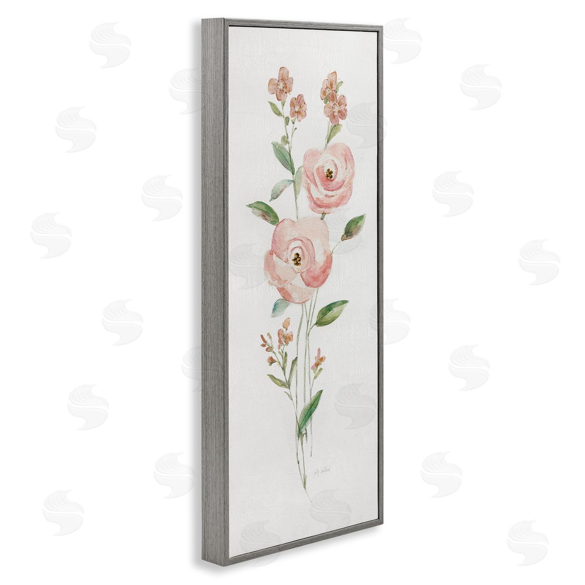 Soft Rose Sprigs Grey Frame Print Wall Art, Home Decor by Sally Swatland