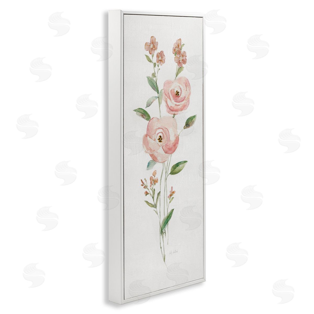 Soft Rose Sprigs White Frame Print Wall Art, Home Decor by Sally Swatland