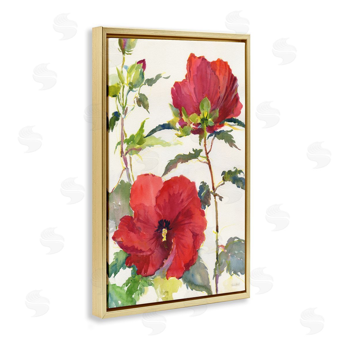 Red Poppy Duo Gold Floating Frame Canvas Wall Art, Home Decor by Theresa Heidel